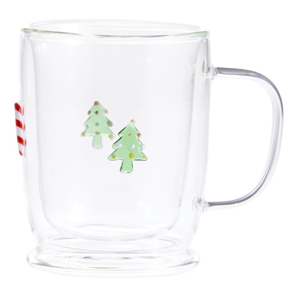 Clear Glass Mug with Festive Tree Design world market icon candy cane mug NWT